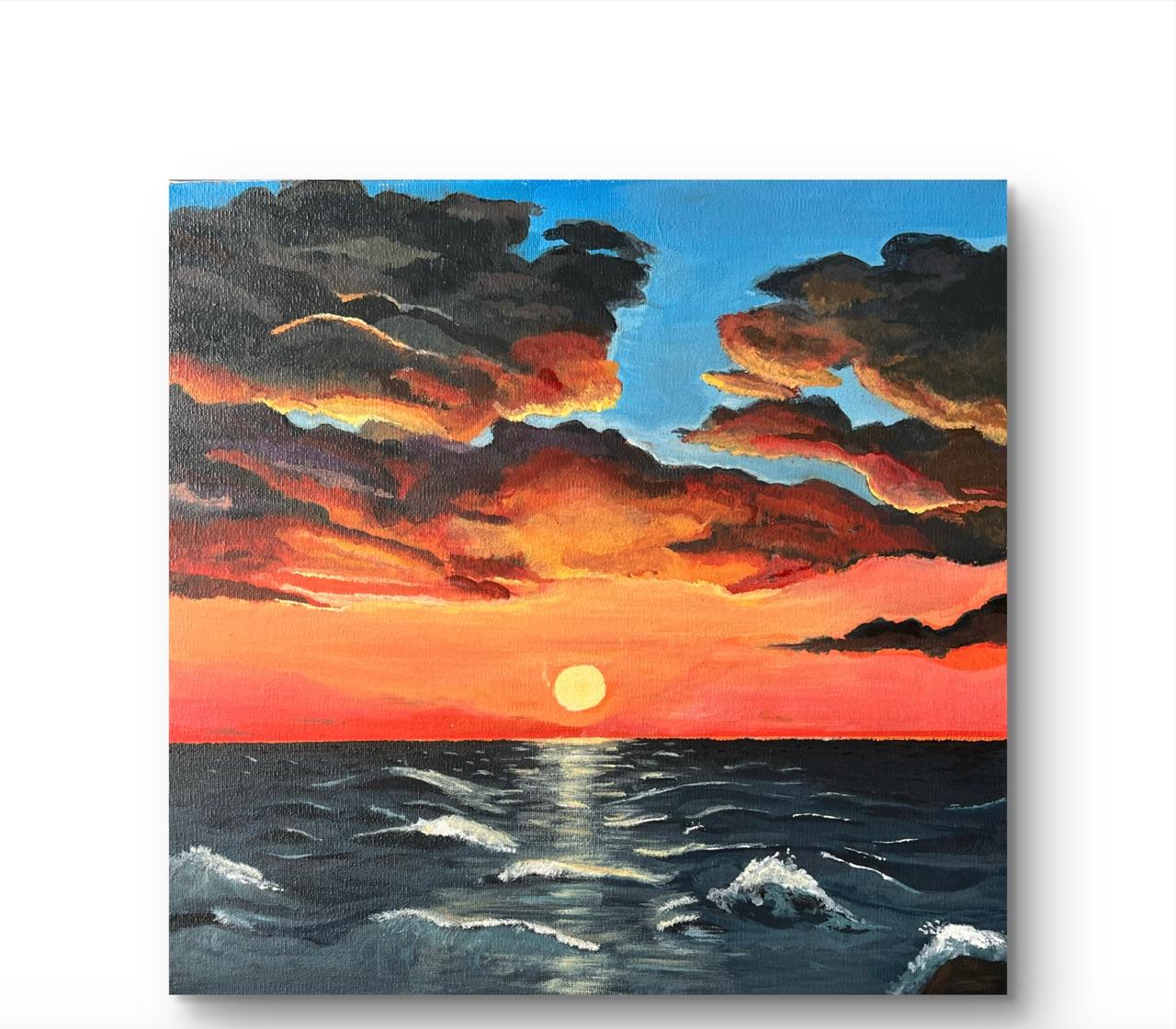 Tela Pôr do Sol, pintura acrílica 35×35 cm, Renarte Rio de Janeiro