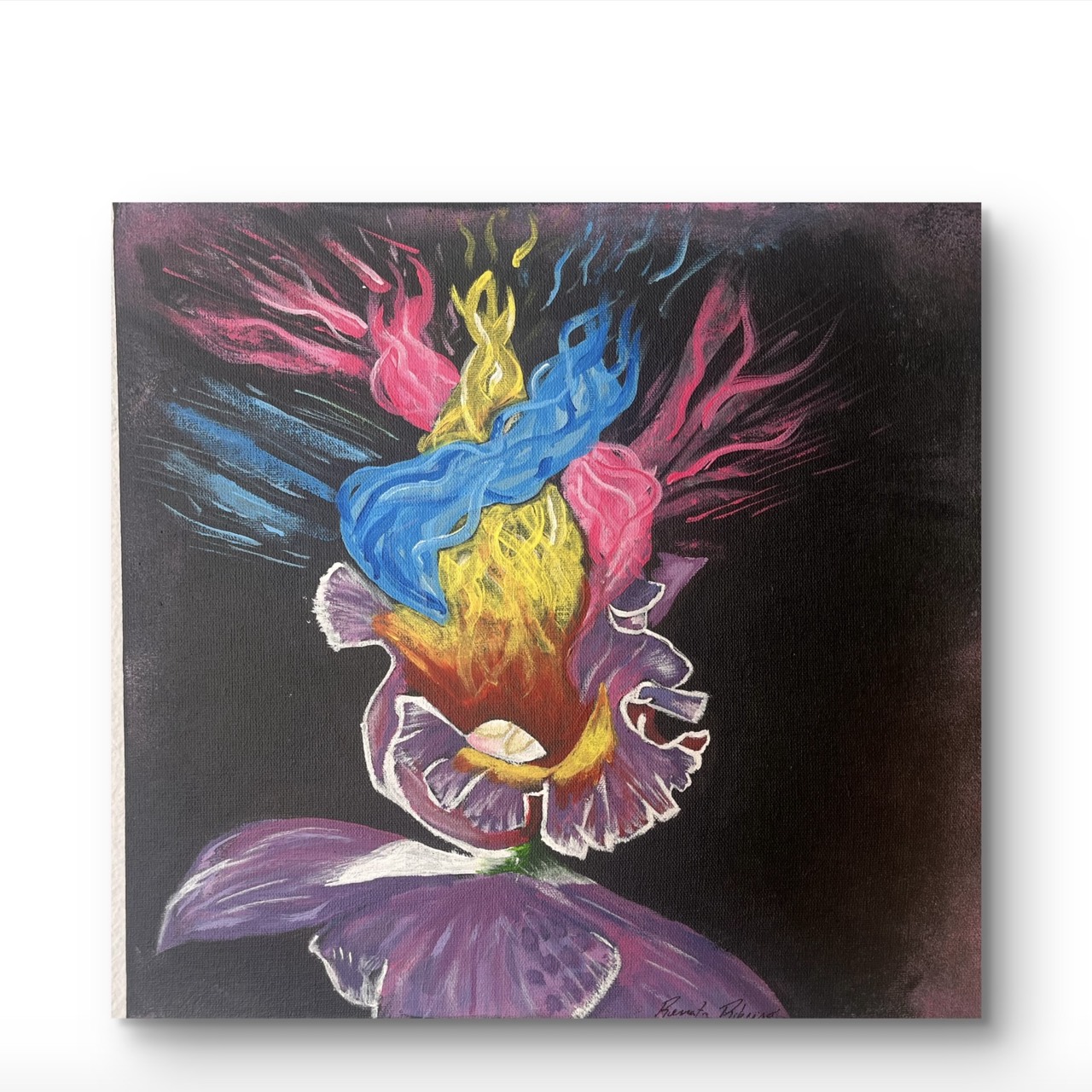 Tela Chama Trina, pintura acrílica 35×35 cm, Renarte Rio de Janeiro